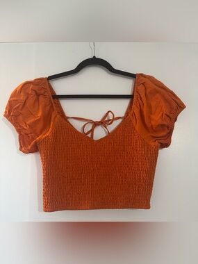 🍂 Like New - Band of the Free Smocked Puff Sleeve Crop Top 🍂- Size Large